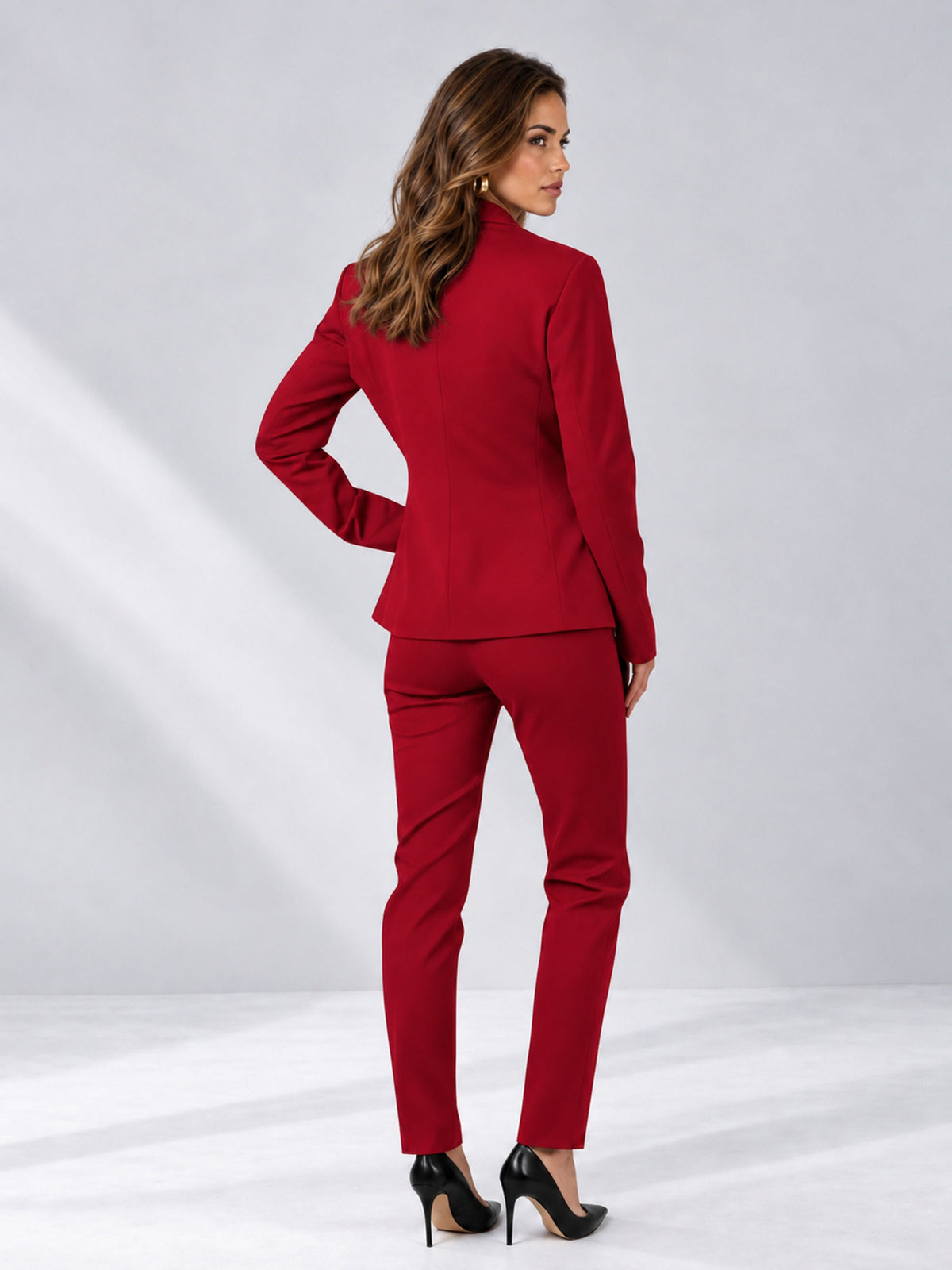 Red 2 Pieces Slim Fit One Button Timeless Business Style Women's Suits