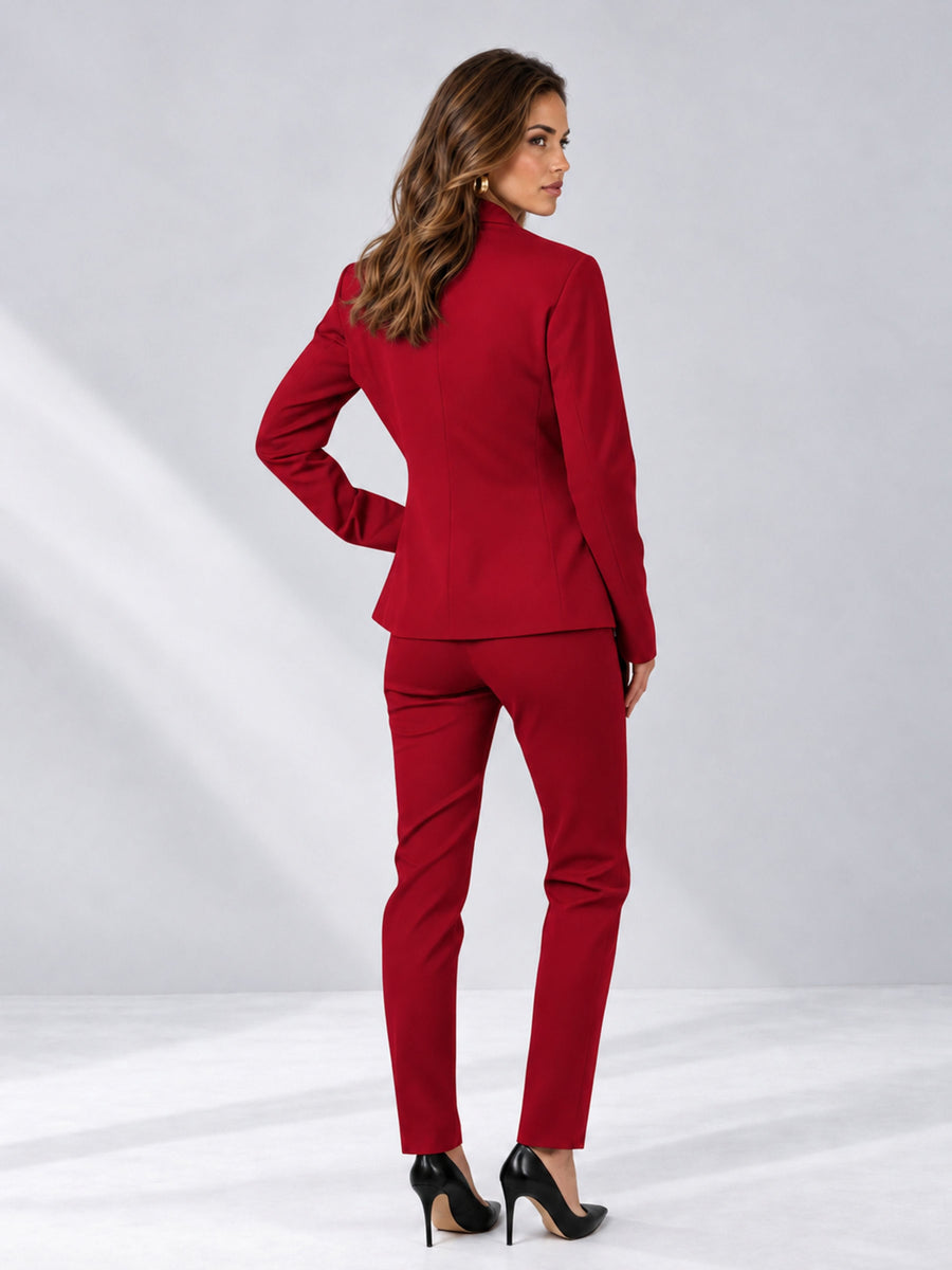 Red 2 Pieces Slim Fit One Button Timeless Business Style Women's Suits