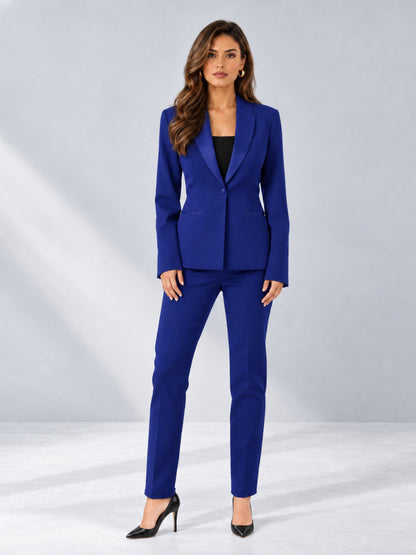Royal Blue 2 Pieces Slim Fit One Button Timeless Business Style Women's Suits