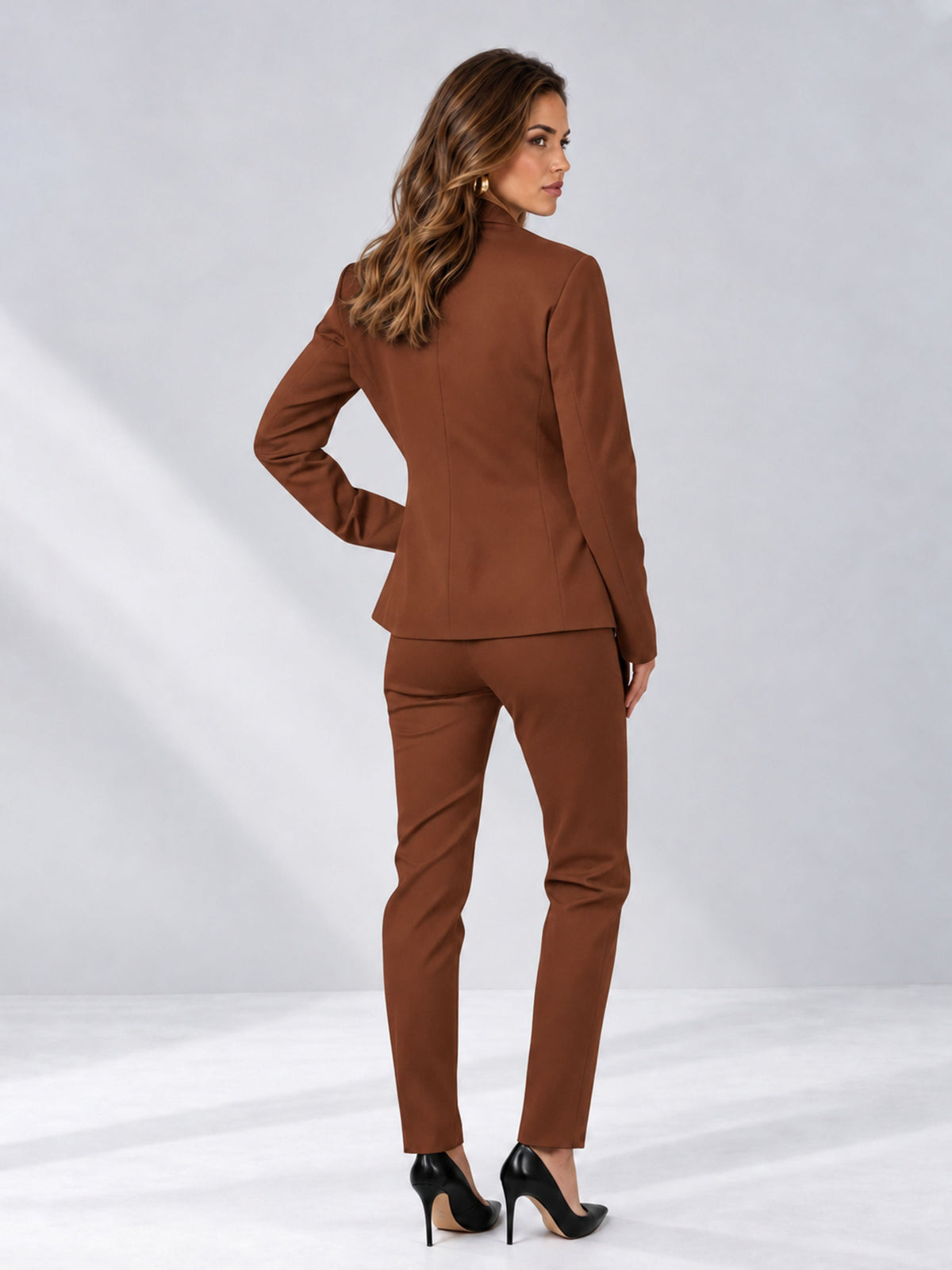 Rust 2 Pieces Slim Fit One Button Timeless Business Style Women's Suits