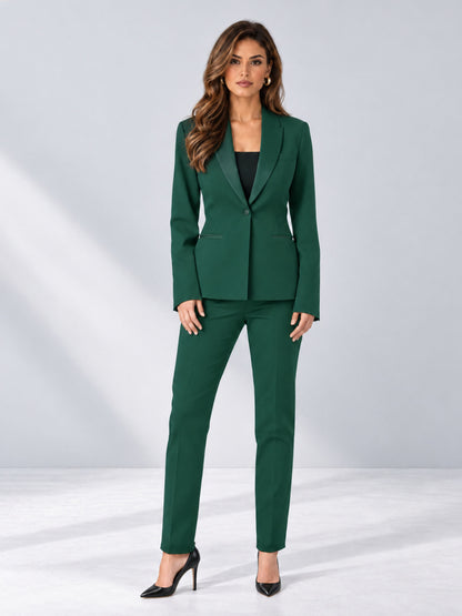 Teal 2 Pieces Slim Fit One Button Timeless Business Style Women's Suits