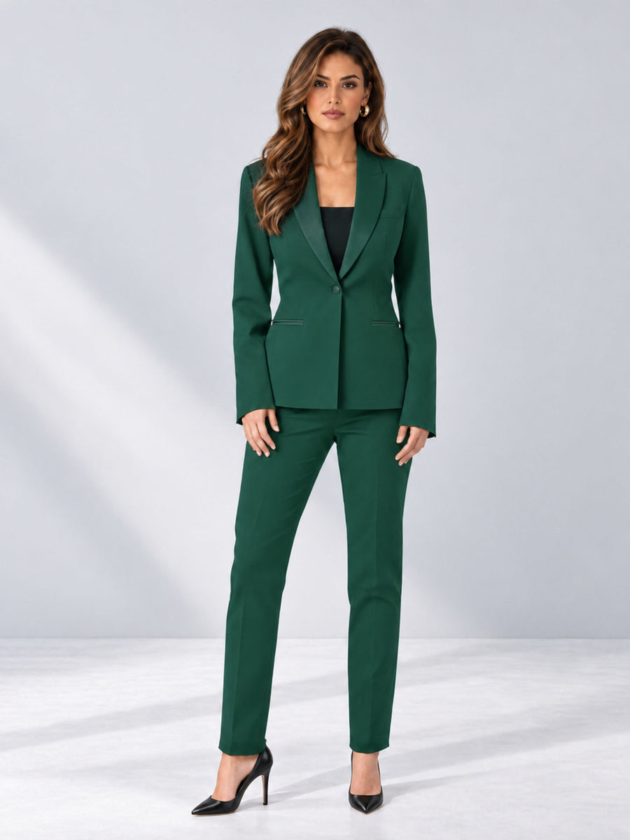 Teal 2 Pieces Slim Fit One Button Timeless Business Style Women's Suits
