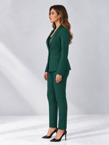 Teal 2 Pieces Slim Fit One Button Timeless Business Style Women's Suits
