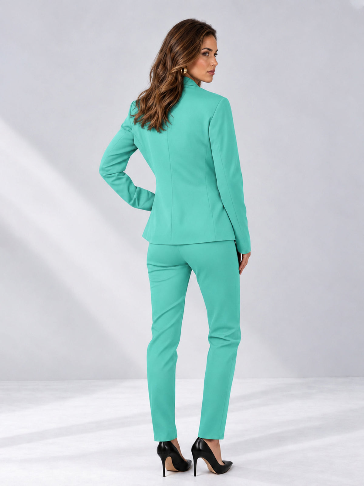 Turquoise 2 Pieces Slim Fit One Button Timeless Business Style Women's Suits
