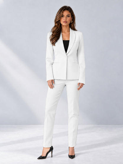 White 2 Pieces Slim Fit One Button Timeless Business Style Women's Suits