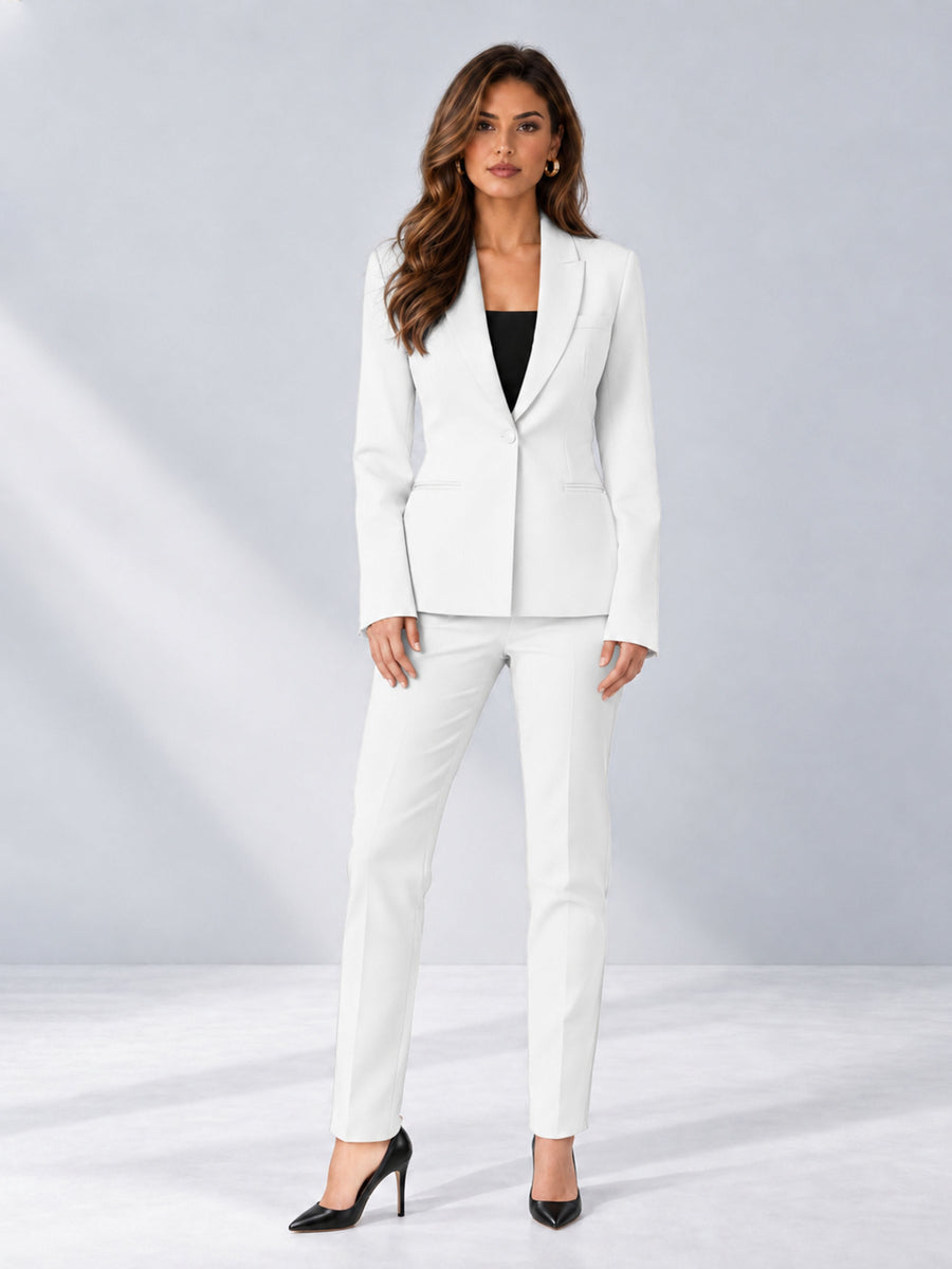White 2 Pieces Slim Fit One Button Timeless Business Style Women's Suits