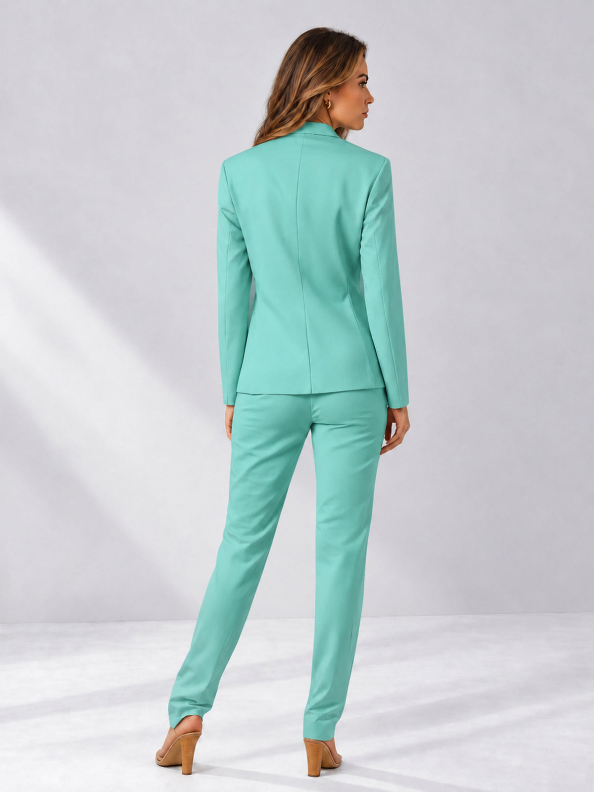 Turquoise 2 Pieces Slim Fit One Button Women's Suits