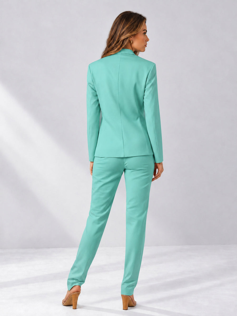 Turquoise 2 Pieces Slim Fit One Button Women's Suits