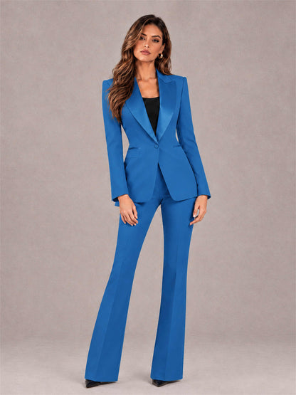Blue 2 Pieces Slim Fit Peak Lapel Women's Suits