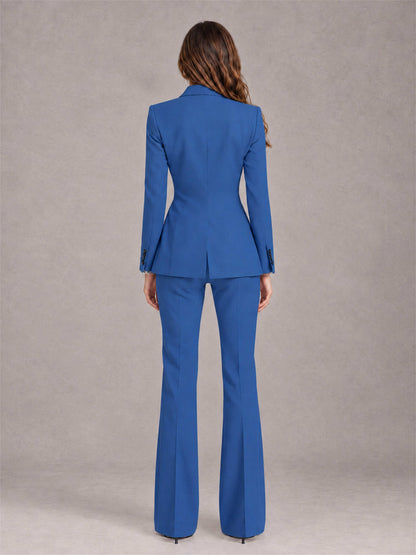 Blue 2 Pieces Slim Fit Peak Lapel Women's Suits