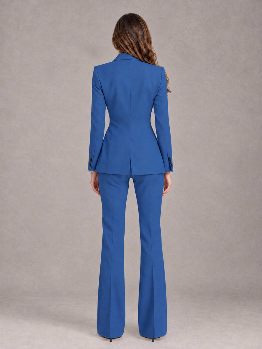 Blue 2 Pieces Slim Fit Peak Lapel Women's Suits