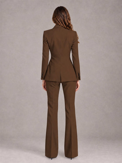 Brown 2 Pieces Slim Fit Peak Lapel Women's Suits