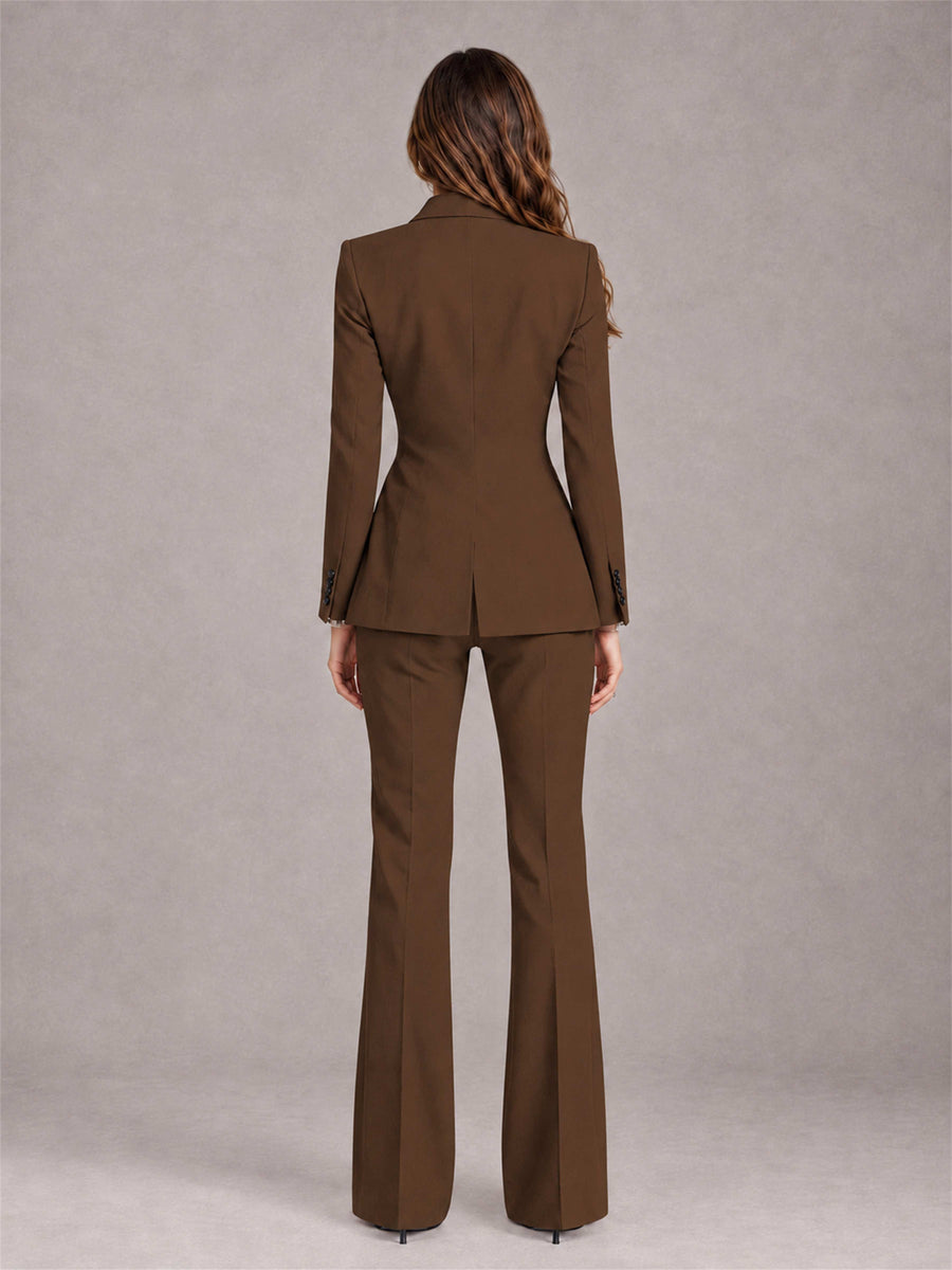 Brown 2 Pieces Slim Fit Peak Lapel Women's Suits