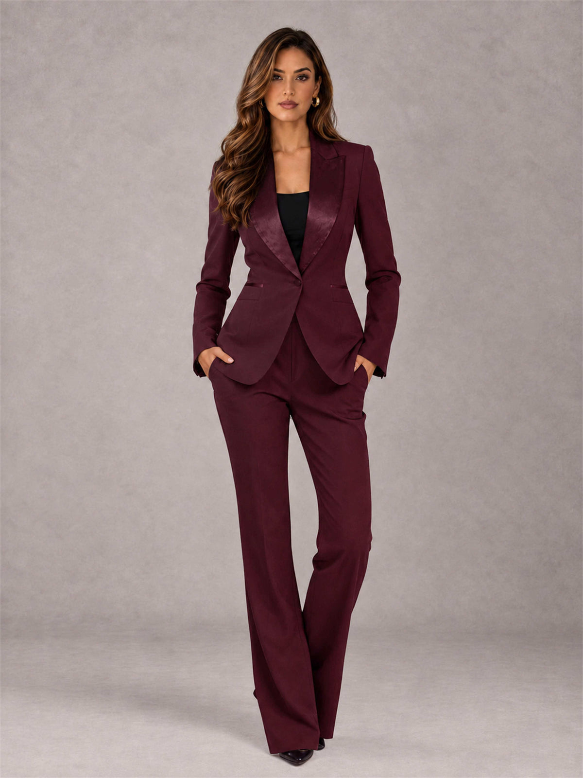 Burgundy 2 Pieces Slim Fit Peak Lapel Women's Suits