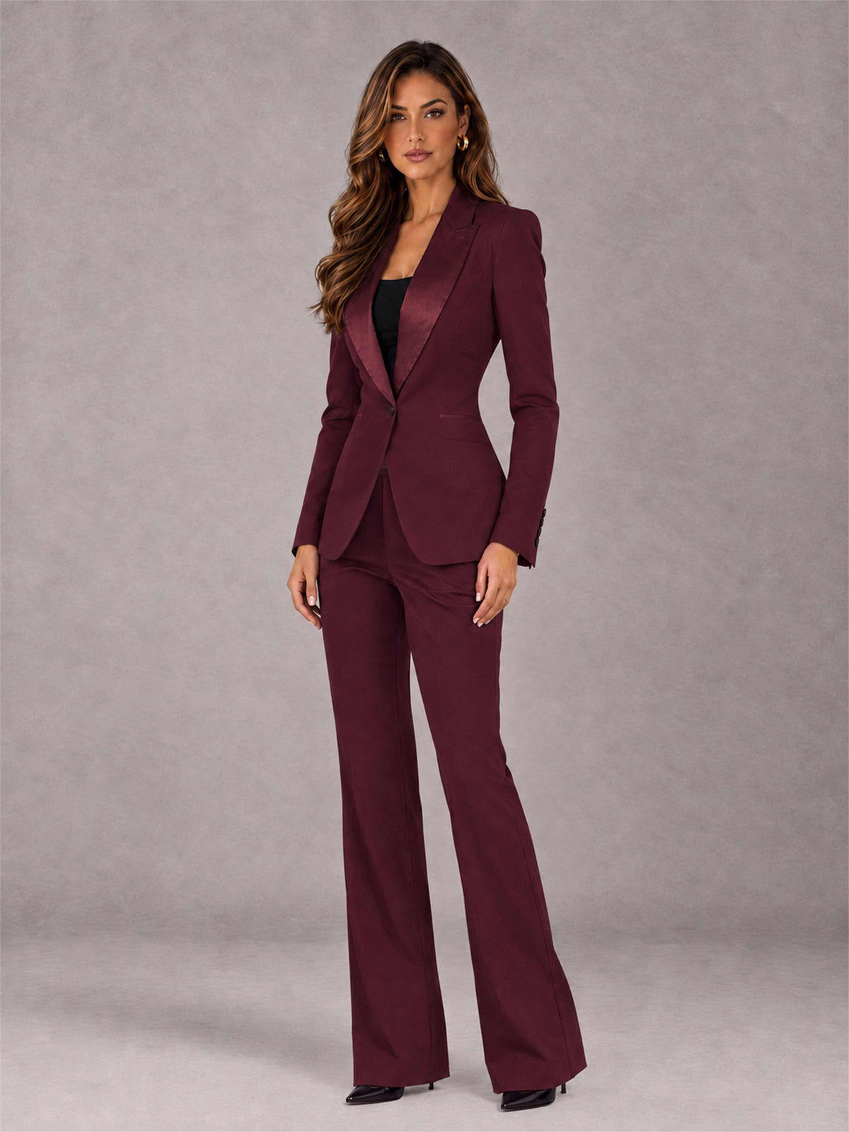 Burgundy 2 Pieces Slim Fit Peak Lapel Women's Suits