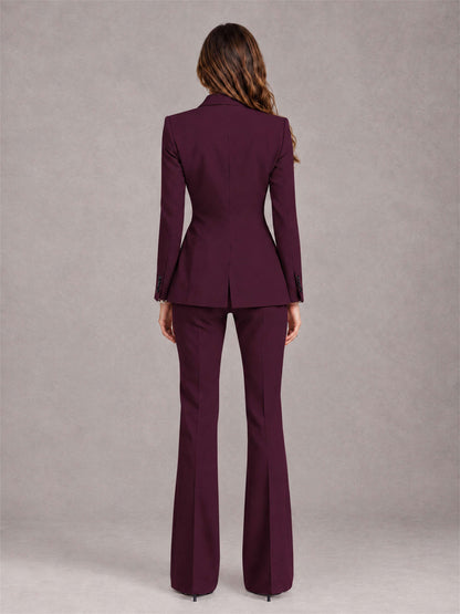 Burgundy 2 Pieces Slim Fit Peak Lapel Women's Suits