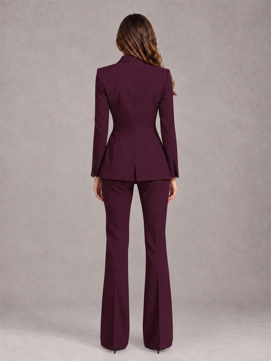 Burgundy 2 Pieces Slim Fit Peak Lapel Women's Suits