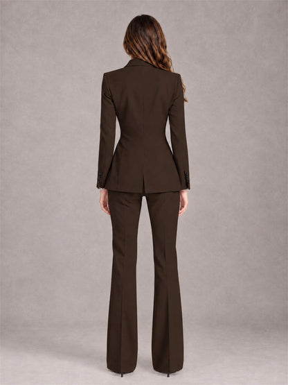 Chocolate 2 Pieces Slim Fit Peak Lapel Women's Suits