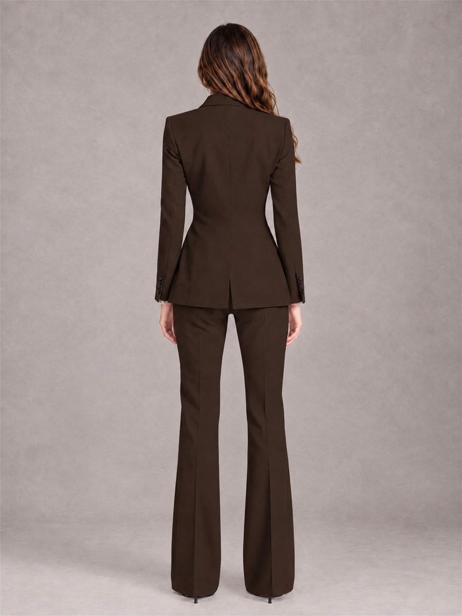 Chocolate 2 Pieces Slim Fit Peak Lapel Women's Suits