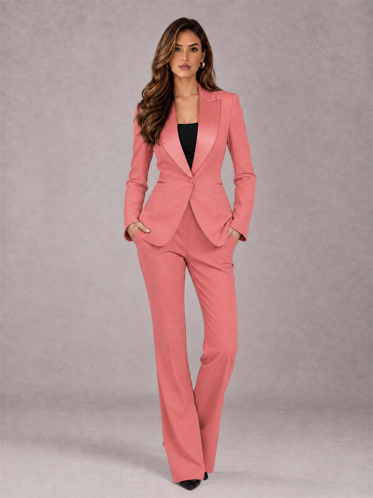 Coral 2 Pieces Slim Fit Peak Lapel Women's Suits