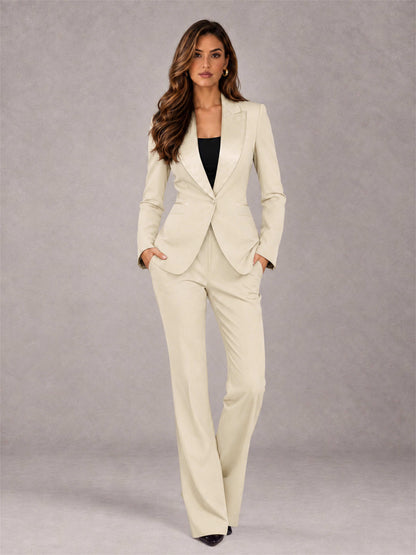 Cream 2 Pieces Slim Fit Peak Lapel Women's Suits
