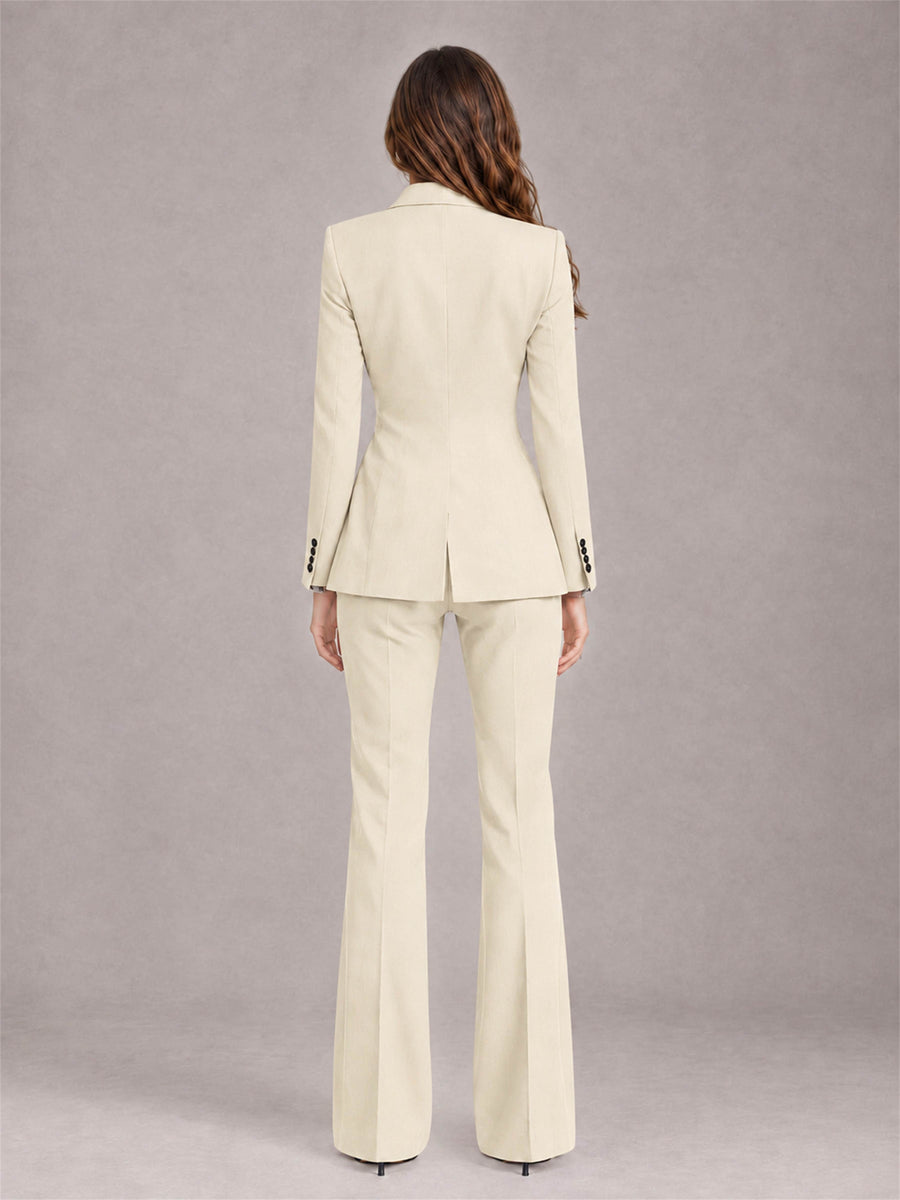 Cream 2 Pieces Slim Fit Peak Lapel Women's Suits