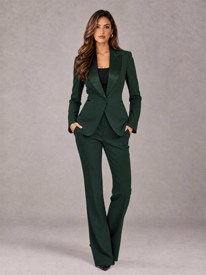 Dark Green 2 Pieces Slim Fit Peak Lapel Women's Suits
