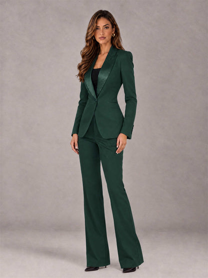 Dark Green 2 Pieces Slim Fit Peak Lapel Women's Suits