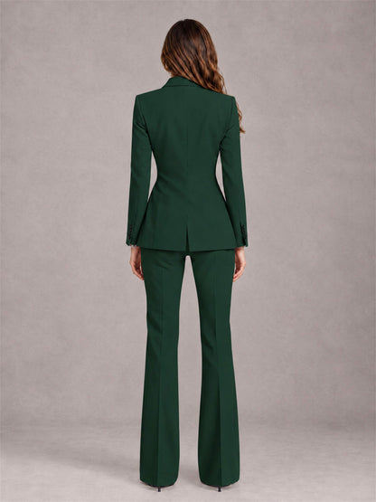 Dark Green 2 Pieces Slim Fit Peak Lapel Women's Suits