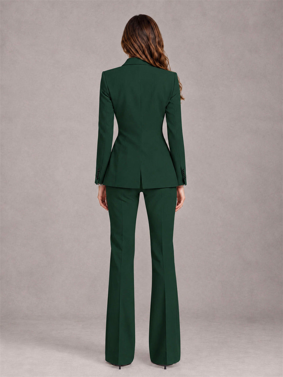 Dark Green 2 Pieces Slim Fit Peak Lapel Women's Suits