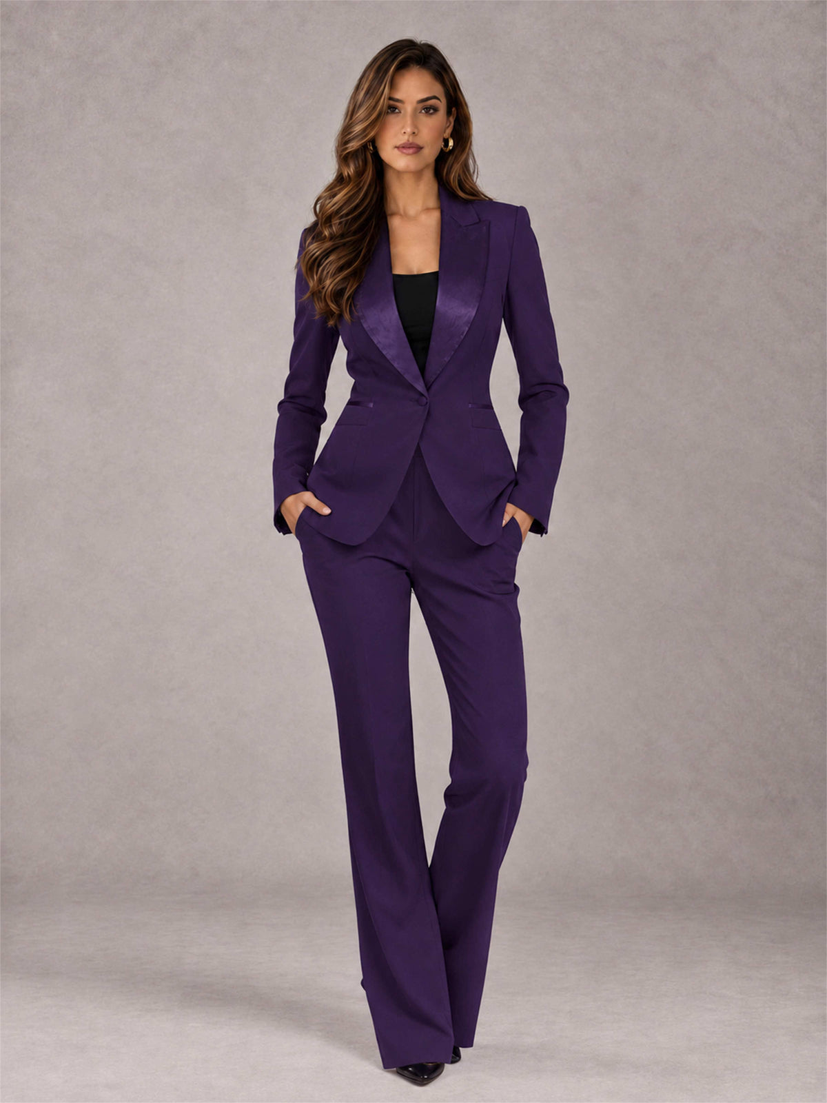 Dark Purple 2 Pieces Slim Fit Peak Lapel Women's Suits
