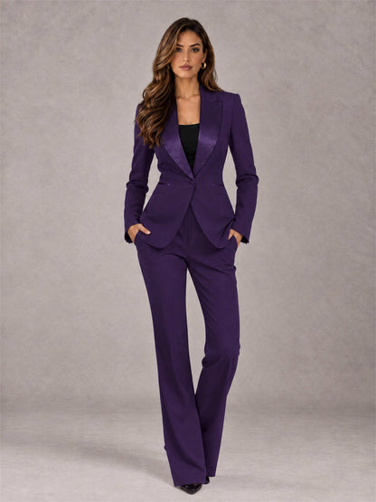 Dark Purple 2 Pieces Slim Fit Peak Lapel Women's Suits