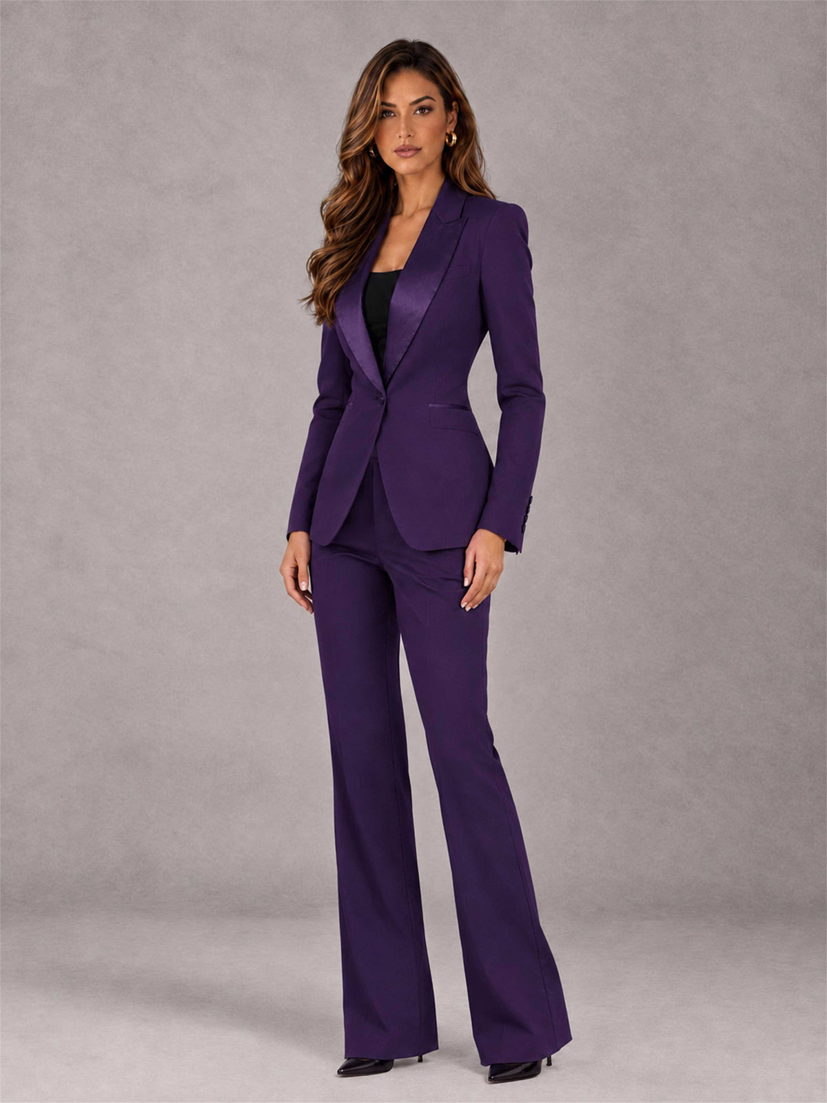 Dark Purple 2 Pieces Slim Fit Peak Lapel Women's Suits