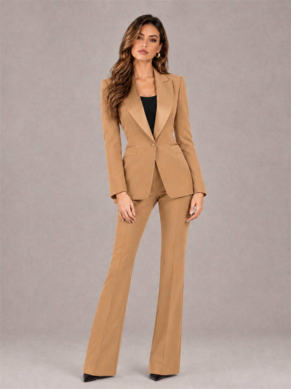 Gold 2 Pieces Slim Fit Peak Lapel Women's Suits
