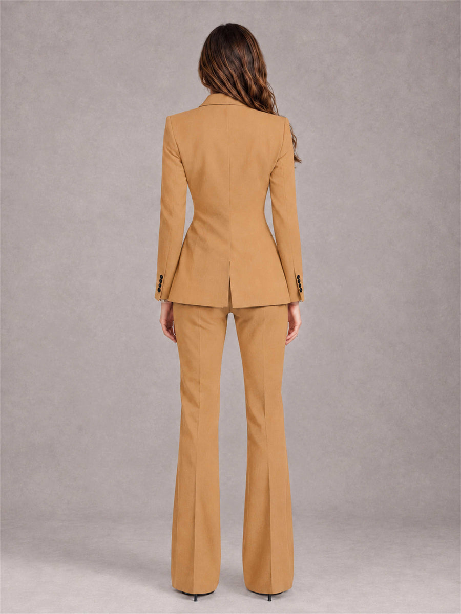 Gold 2 Pieces Slim Fit Peak Lapel Women's Suits