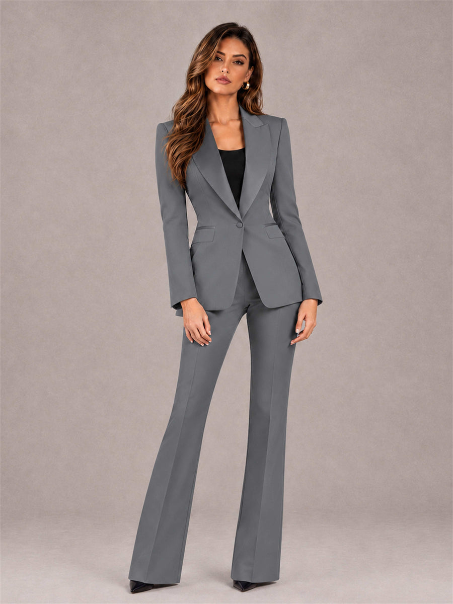 Gray 2 Pieces Slim Fit Peak Lapel Women's Suits