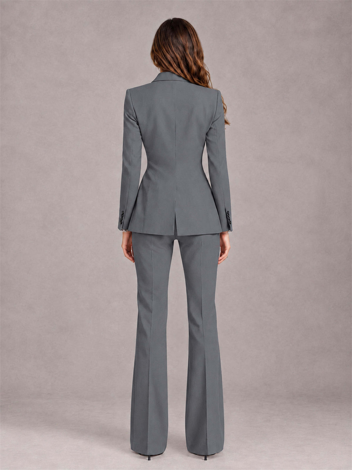 Gray 2 Pieces Slim Fit Peak Lapel Women's Suits