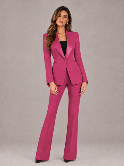 Hot Pink 2 Pieces Slim Fit Peak Lapel Women's Suits