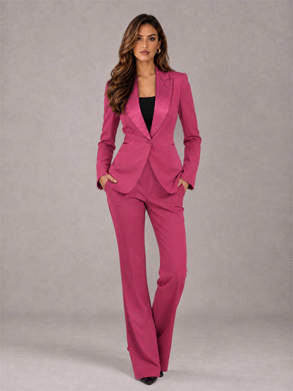Hot Pink 2 Pieces Slim Fit Peak Lapel Women's Suits