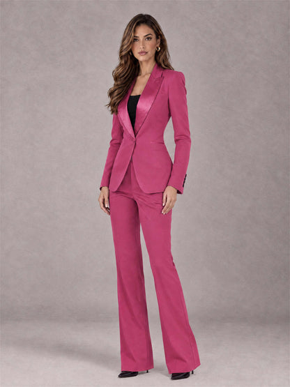Hot Pink 2 Pieces Slim Fit Peak Lapel Women's Suits