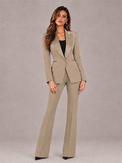 Khaki 2 Pieces Slim Fit Peak Lapel Women's Suits