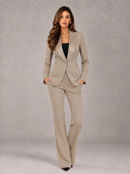 Khaki 2 Pieces Slim Fit Peak Lapel Women's Suits