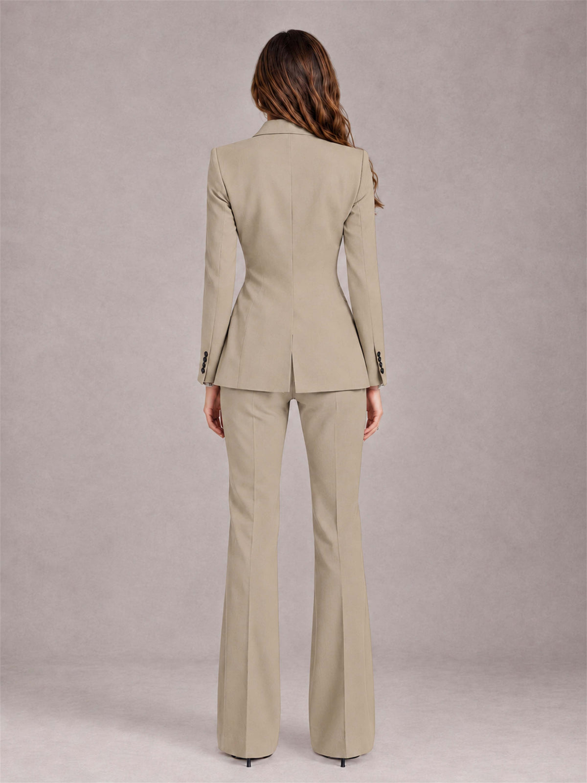 Khaki 2 Pieces Slim Fit Peak Lapel Women's Suits