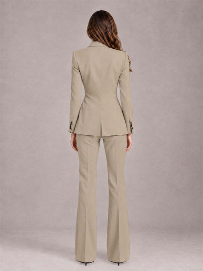 Khaki 2 Pieces Slim Fit Peak Lapel Women's Suits