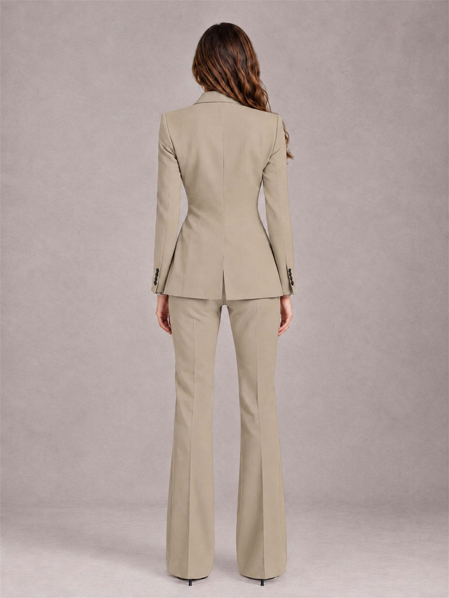 Khaki 2 Pieces Slim Fit Peak Lapel Women's Suits
