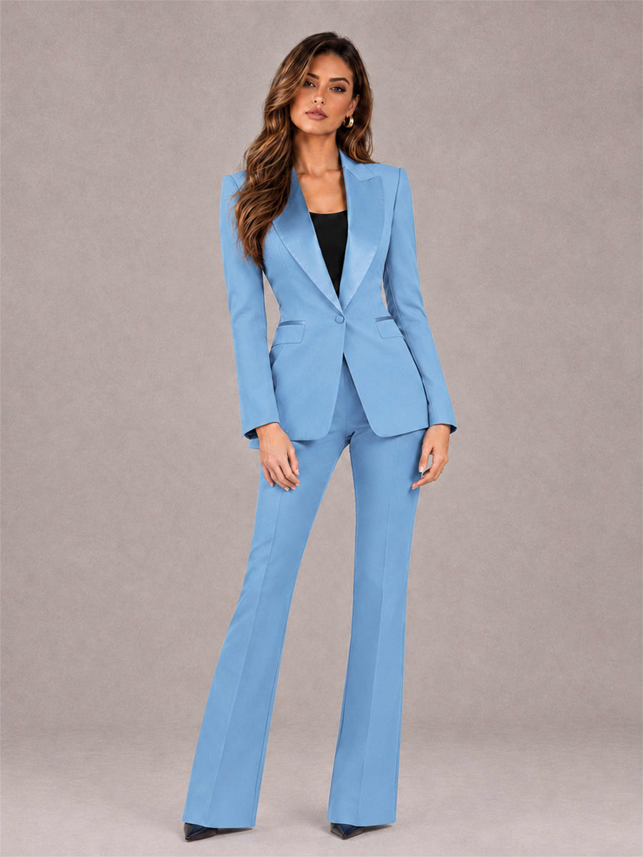 Light Blue 2 Pieces Slim Fit Peak Lapel Women's Suits