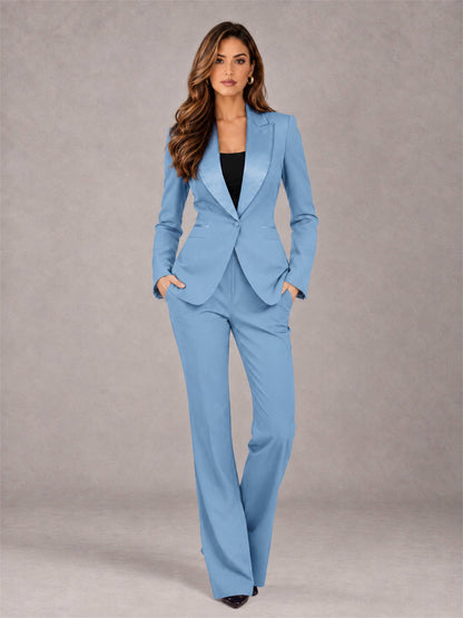 Light Blue 2 Pieces Slim Fit Peak Lapel Women's Suits
