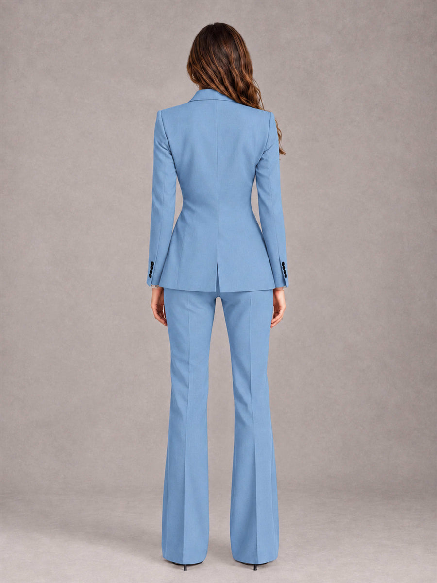 Light Blue 2 Pieces Slim Fit Peak Lapel Women's Suits