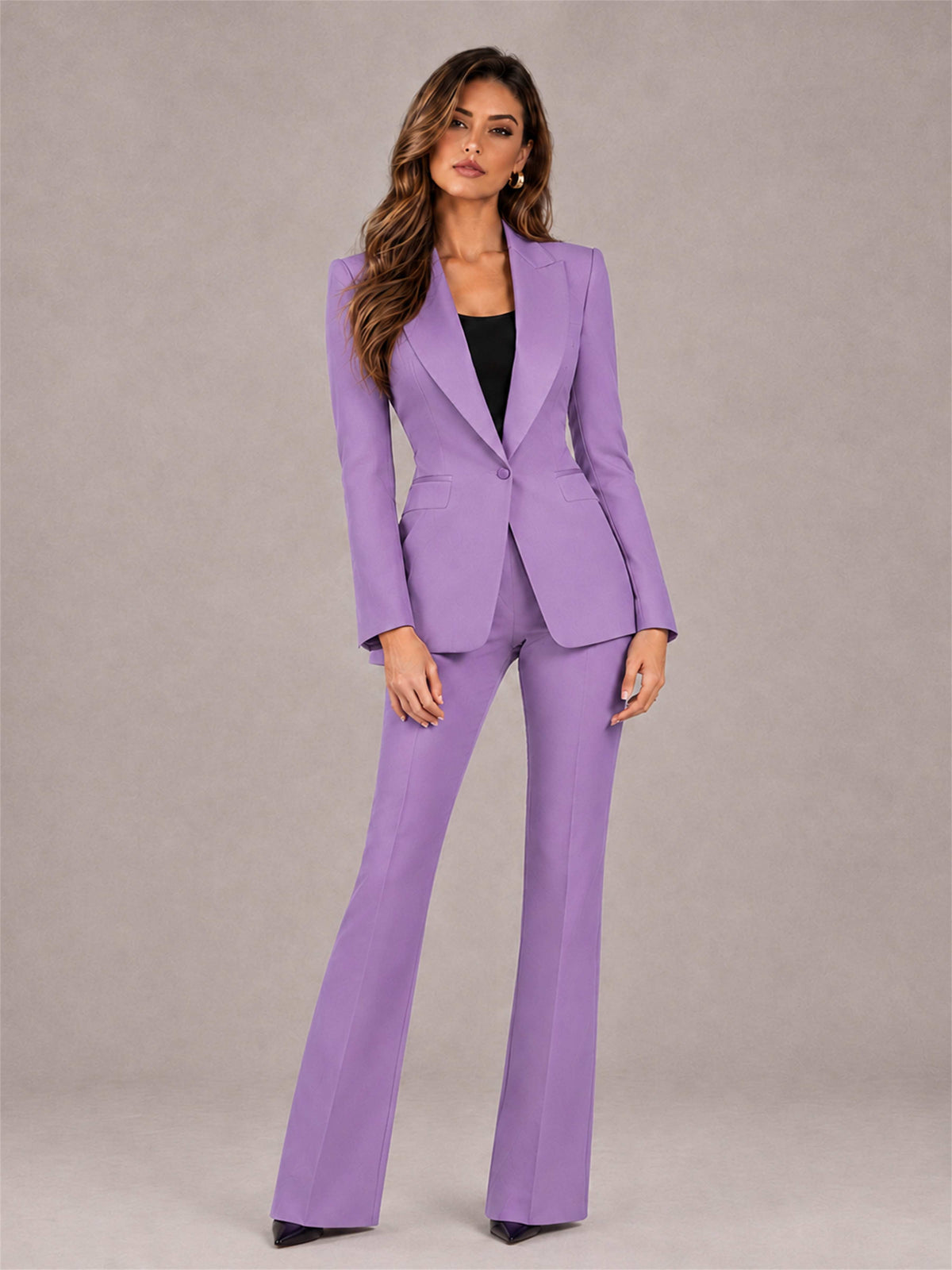 Lilac 2 Pieces Slim Fit Peak Lapel Women's Suits
