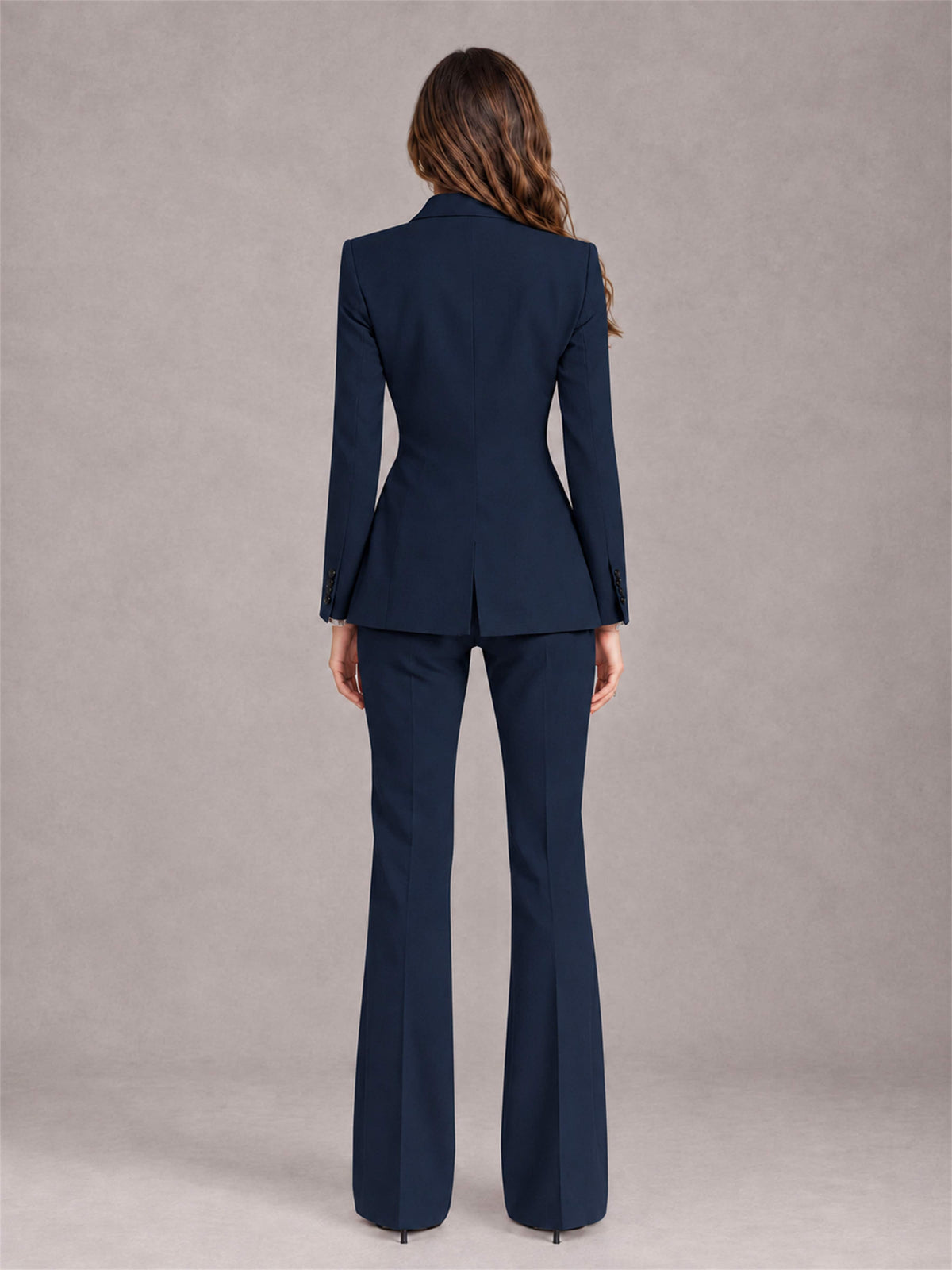Navy Blue 2 Pieces Slim Fit Peak Lapel Women's Suits